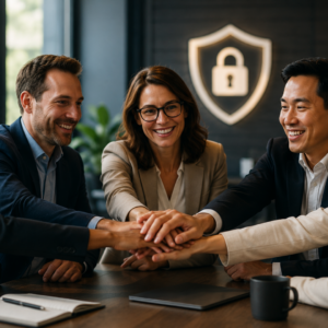 Personnel security team meeting demonstrating trust, collaboration, and security culture in a government contractor environment.